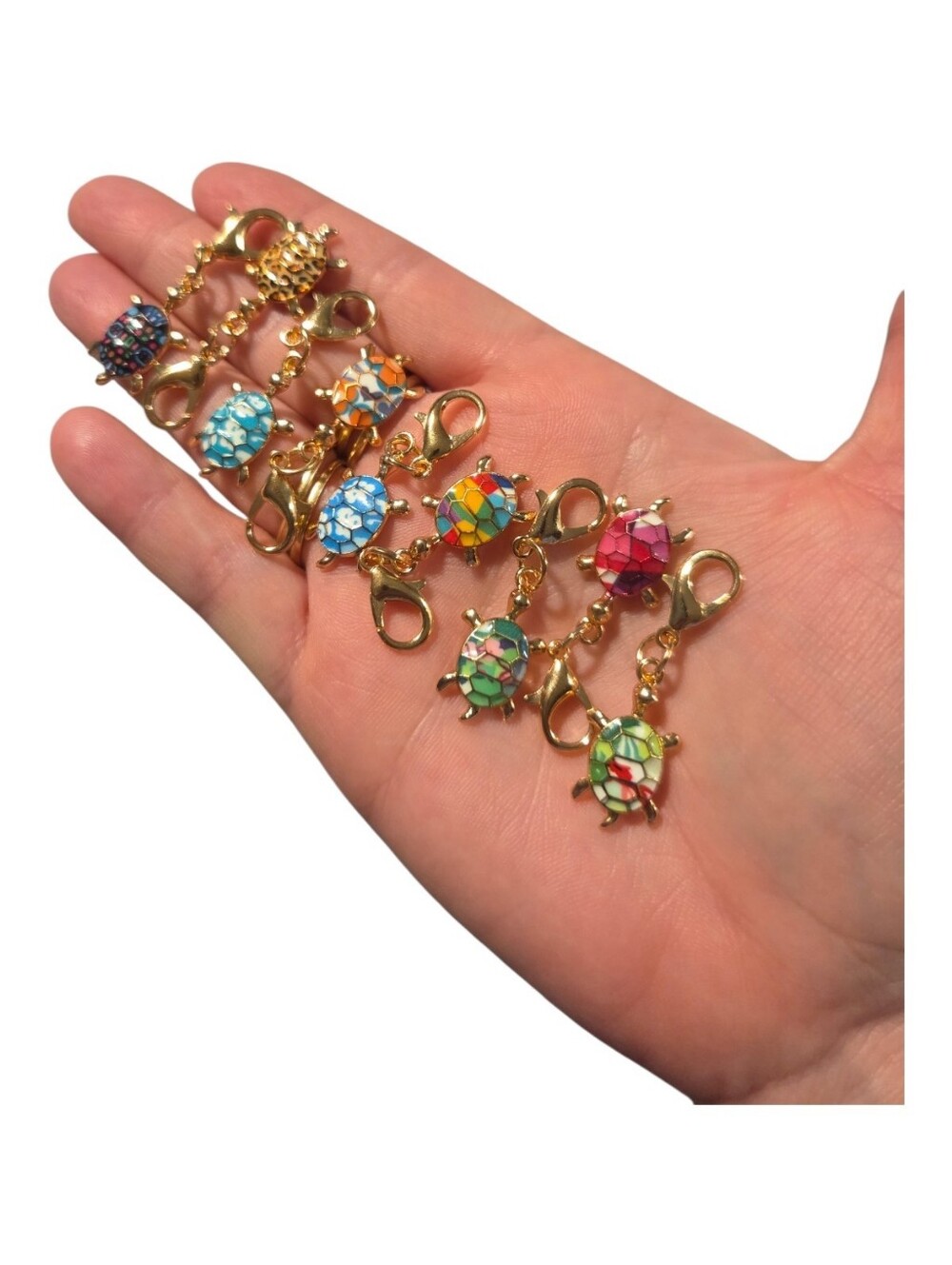 Gold-Tone Multicolor Turtle Keychain Bag Charms -(9) NEW
